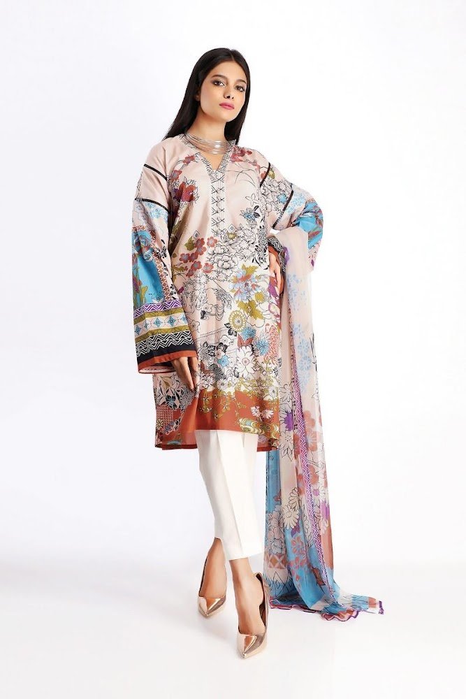 Khaadi beige Lawn Printed Shirt Dupatta