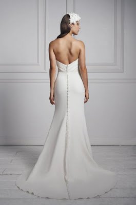 Anne Barge Strapless simple crepe sheath bridal dress back design