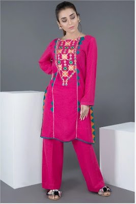 Warda Embroidered single shirt solid silk karandi pink color