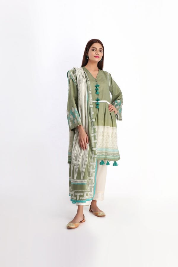 khaadi unstitched summer collection printed 2 PC green colour suit