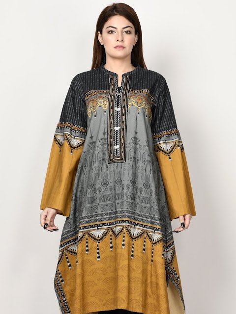 Limelight Grey Color Khaddar printed shirt winter pret