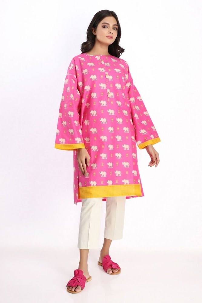 Khaadi lawn pink printed kurta