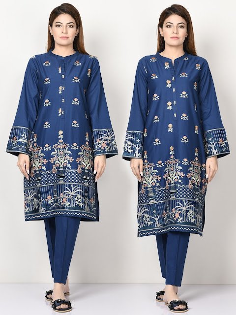 Limelight winter embroidered ready to wear cambric blue dress with shirt and trousers