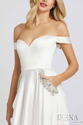 Off the shoulder A-line Evening Dress Ieena For Mac Duggal white Color Front side