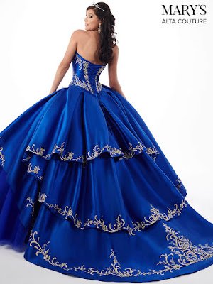 Sweetheart Mary's Quinceanera Royal/Gold Color Ball Gown Dress back side