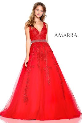 v-plunging Prom dresses Amarra Red Color