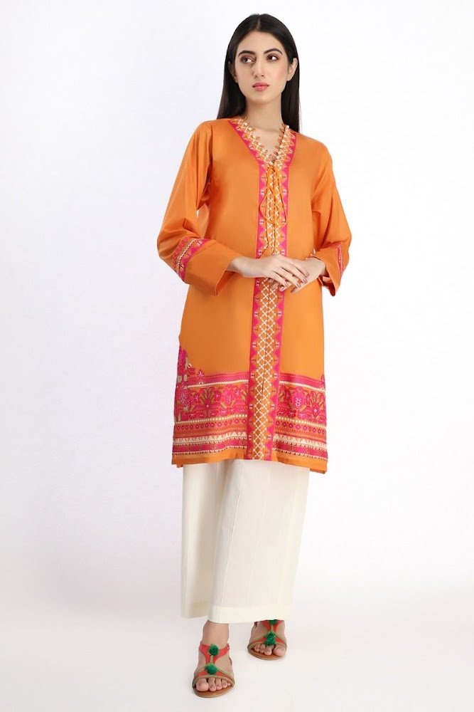 Khaadi Embroidered Kurta Orange Color