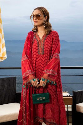 Maria B unstitched Linen Fuchsia Pink Color Dress front Design