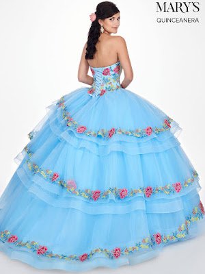 Sky Blue Color Mary's Quinceanera Ball Gown Dress back side