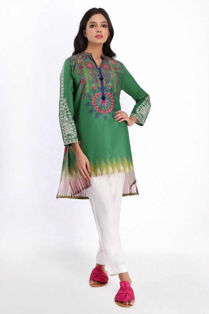 khaadi embroidered green kurtas
