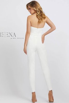 Sweetheart With Jacket Evening Dress Ieena For Mac Duggal White Color back side