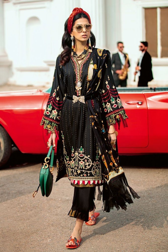 Gul ahmad unstitched lawn black suit