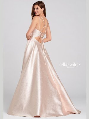 Ellie Wilde A-line Rose Quratz color Prom dress back side