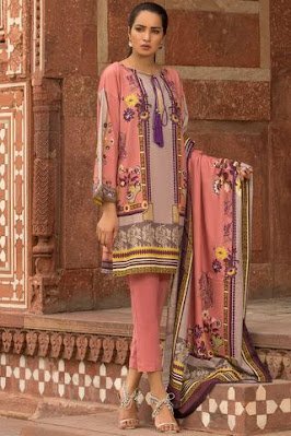 Warda Printed Khaddar shirt with dupatta pink color winter unstitched collection