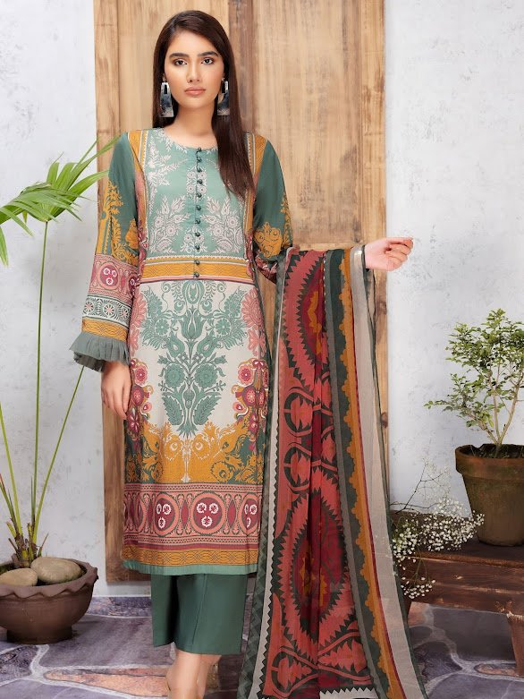 Limelight Lawn suit with dupatta Green printed
