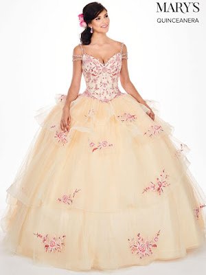 Mary's Quinceanera Ball Gown Cold Shoulder Champagne/pink color dress