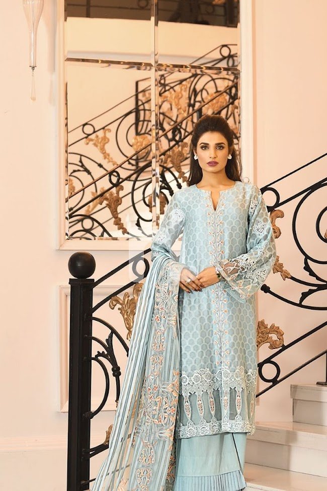 Nishatlinen Unstitched Luxury Blue Suit