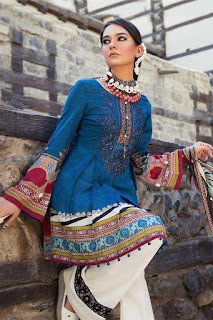 Maria b winter unstitched white-blue Color dress printed