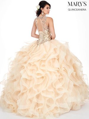 Mary's High Neckline Ball Gown Champagne Color dress back side