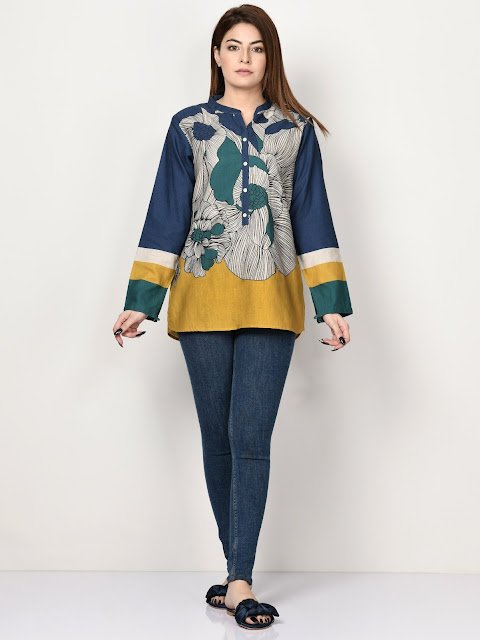 Limelight winter ready to wear blue printed short kurti