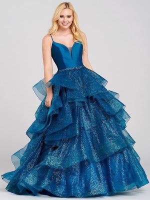 Ellie Wilde Tiered Ball Gown Navy blue prom dress