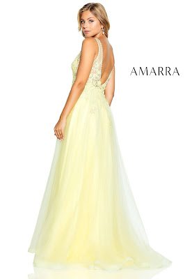 Appliqued Bodic Prom Dress Amarra Soft Yellow Color