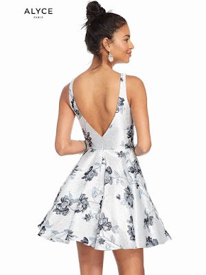 Bateau neckline Alyce Party Short Dress Silver-Navy Color Back Side