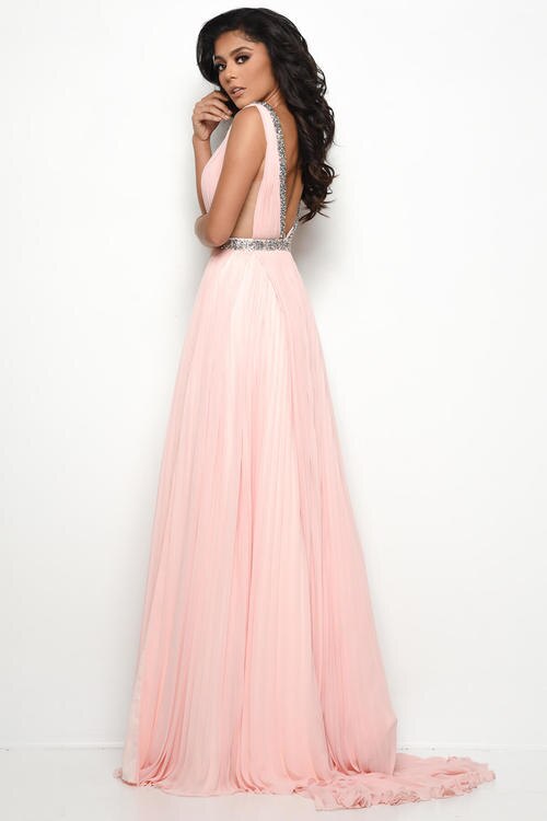 Plunging Prom Dress by Jasz Couture Pink color Back side