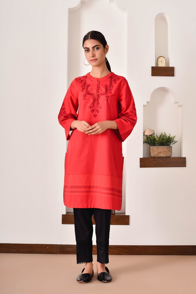 Ready to wear rozana casual pret winter collection Red color
