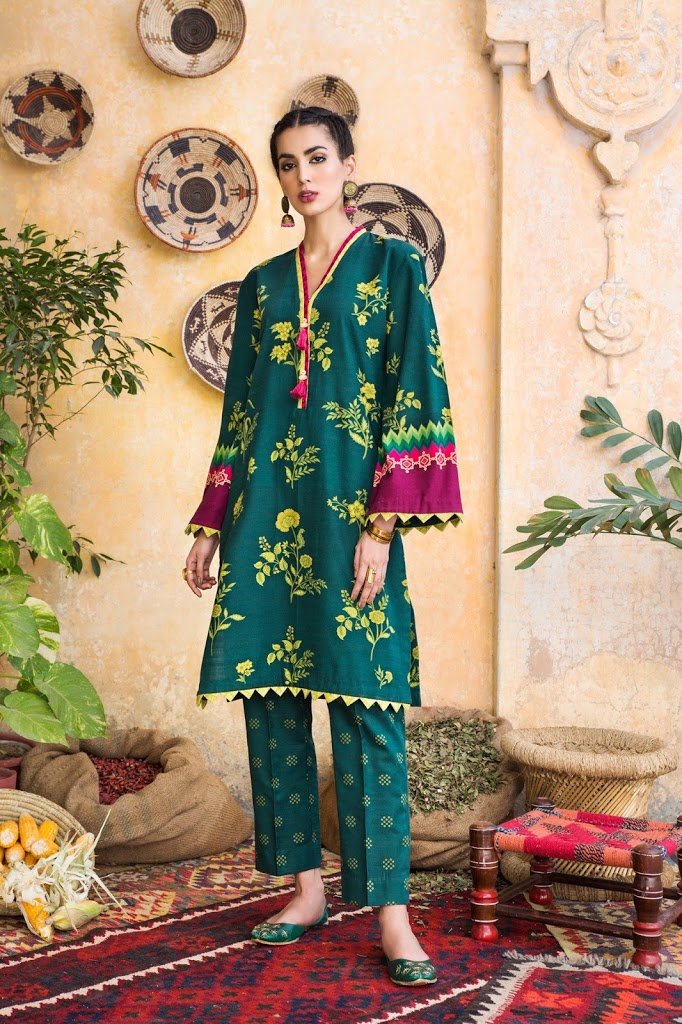 Unstitched Winter collection Green color suit outfitters