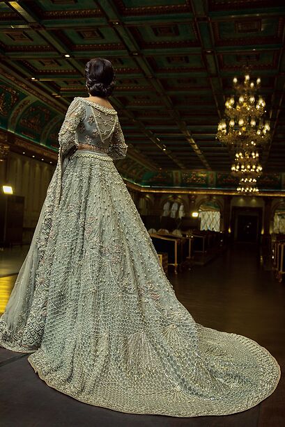 Silver Grey Color Lehnga From Erum Khan Back Side view