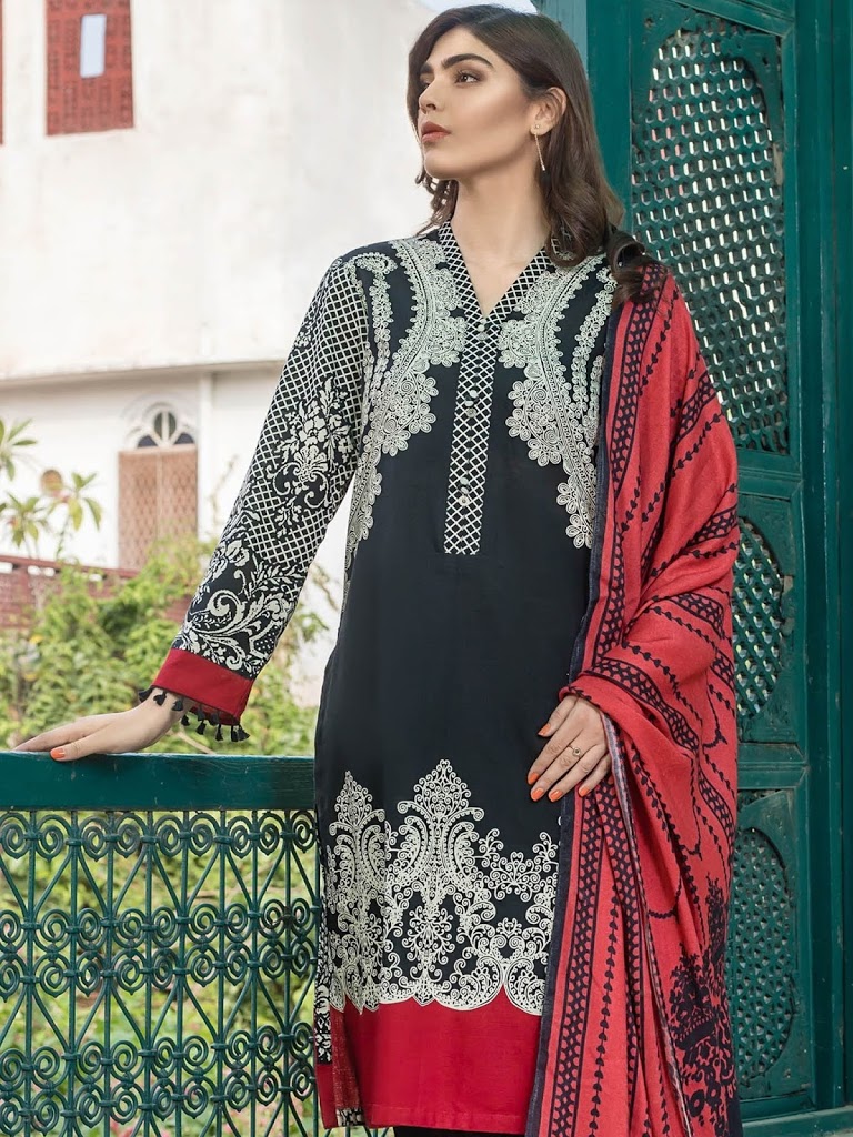 winter Limelight cambirc Black color printed suit with shawl