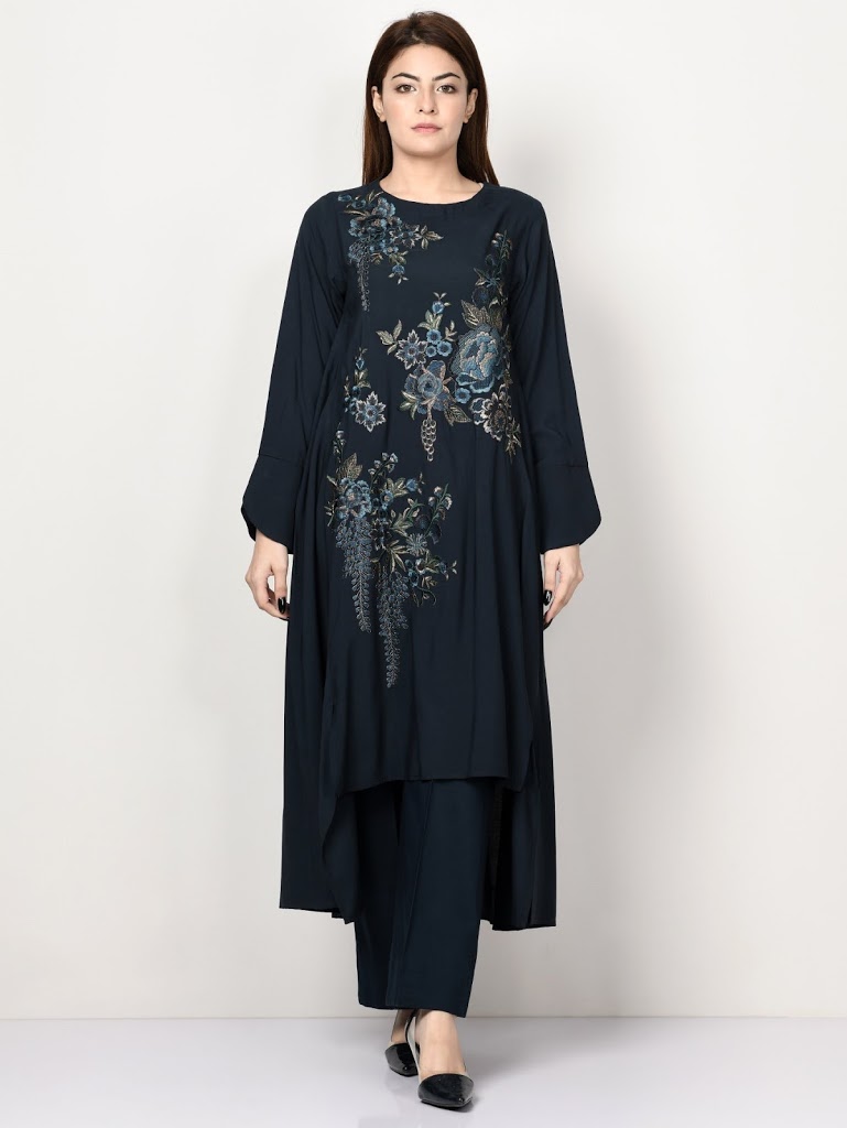 Limelight embroidered black color long shirt winter collection