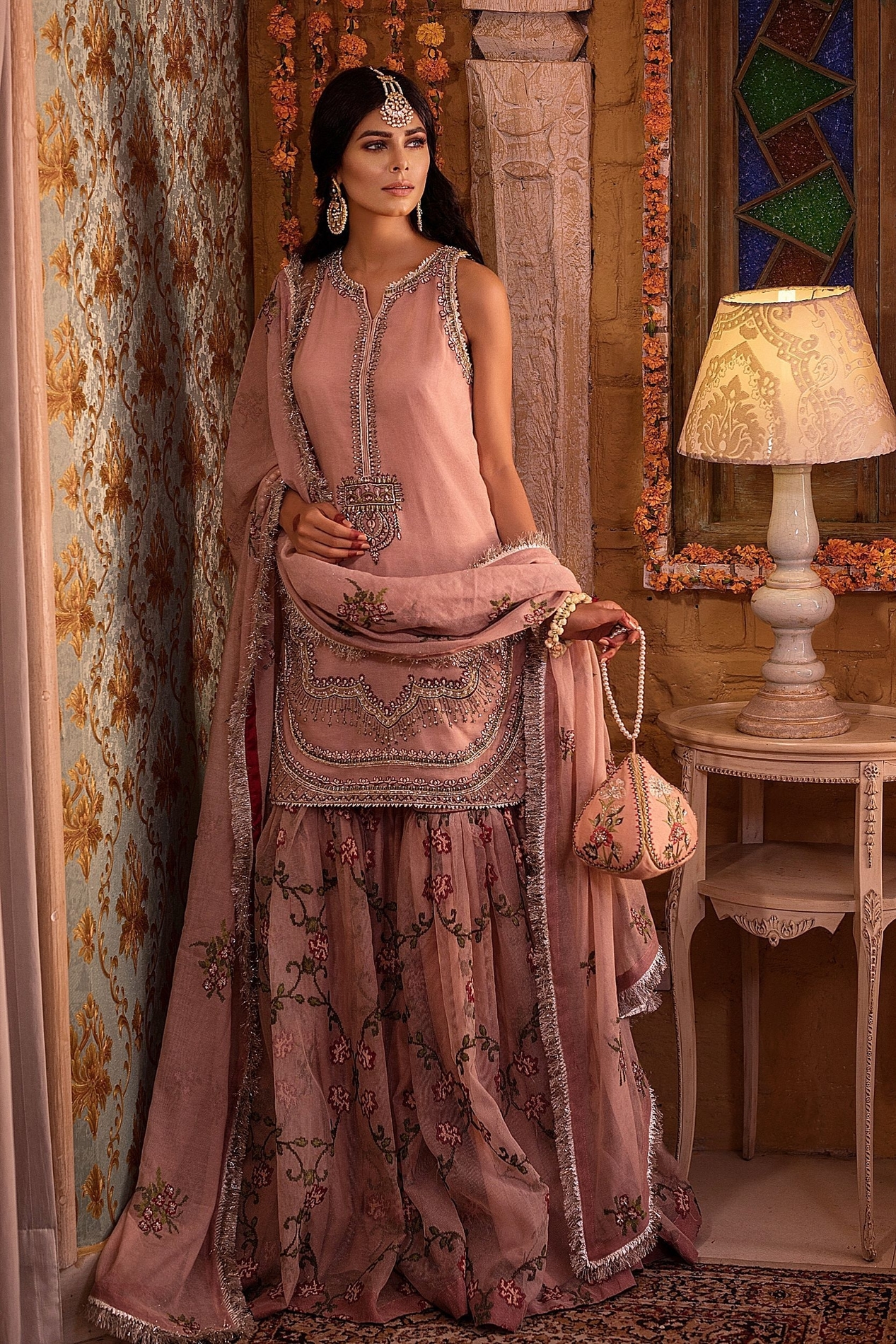 Erum Khan, Baba ki Rani Karandi Net Pink color Gharara