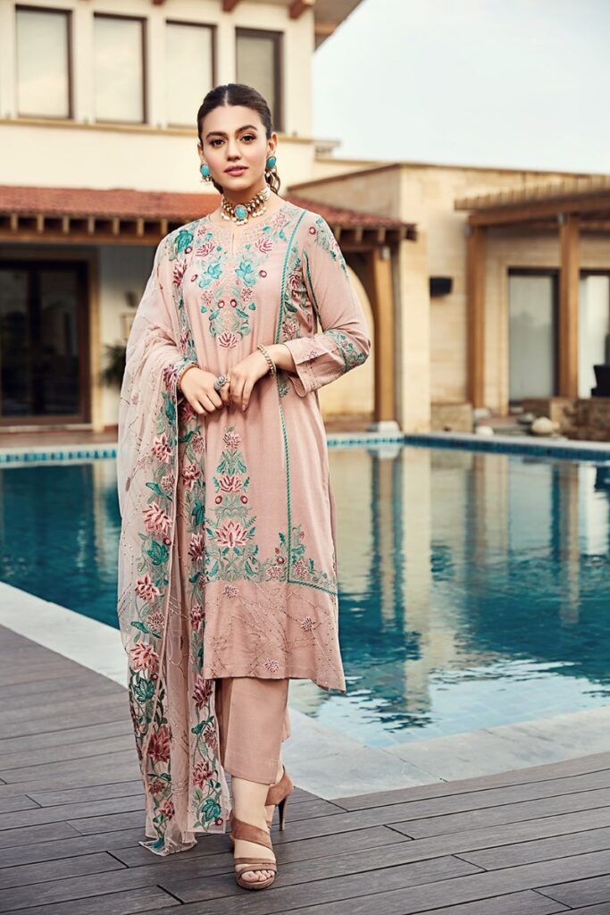 Nishat Linen Pink Chiffon Line, Silk & Net Embroidered Luxury Ready To Stitch