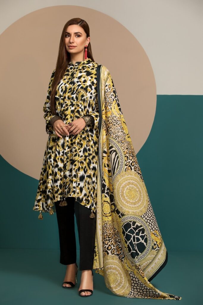 Nishat Unstitched Winter Collection Yellow color Khaddar Dress