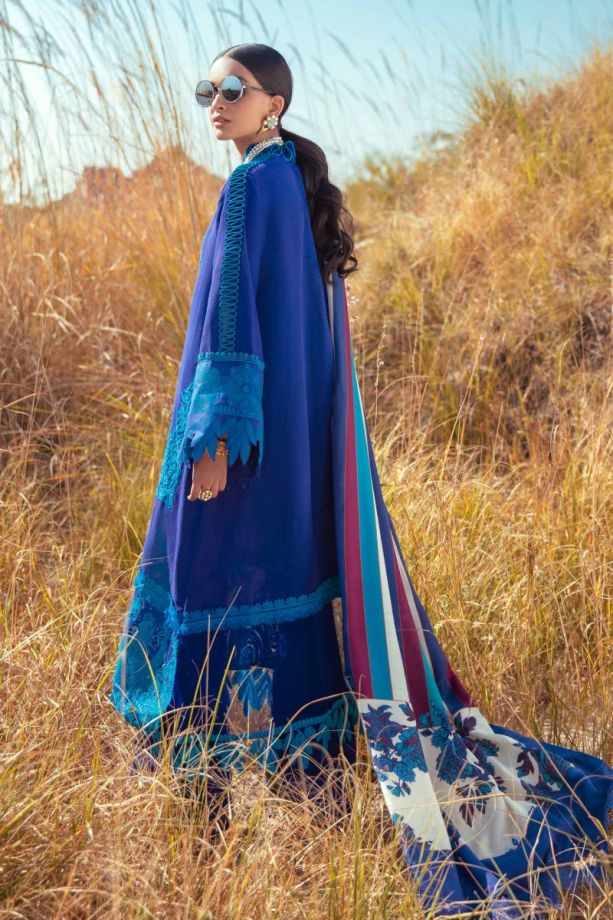 sana Safinaz shawl winter dress royal blue color back-side