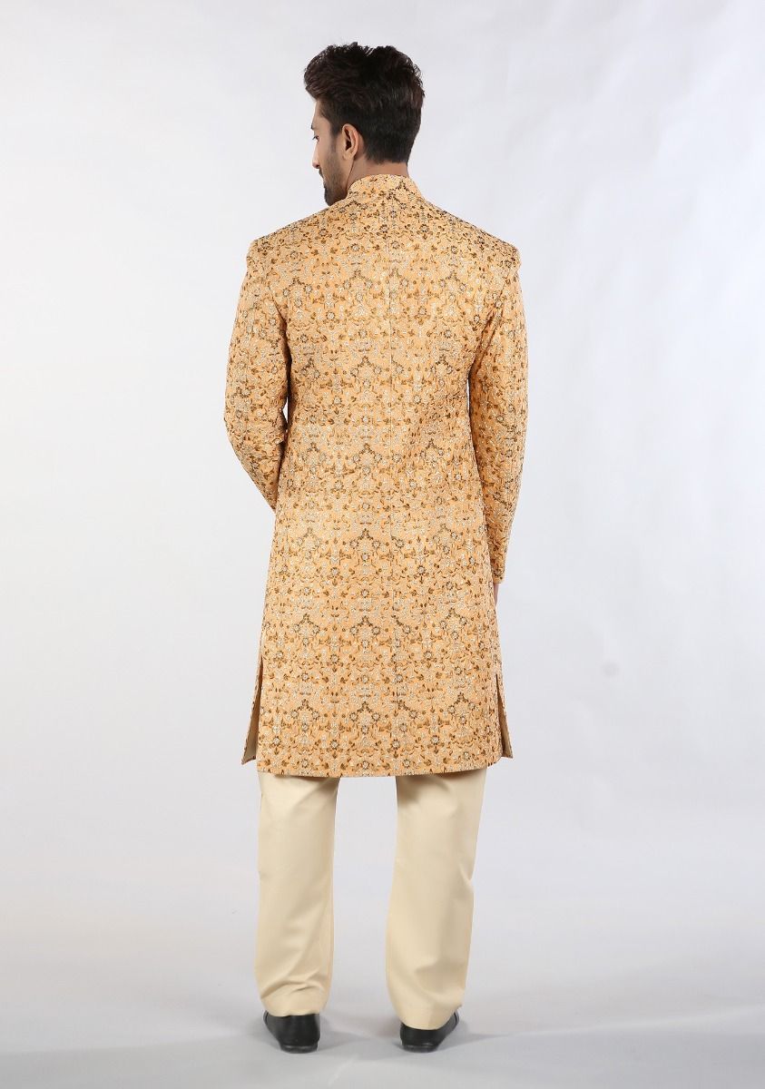 Amir Adnan Messori Bright orange color classic sherwani Back-side