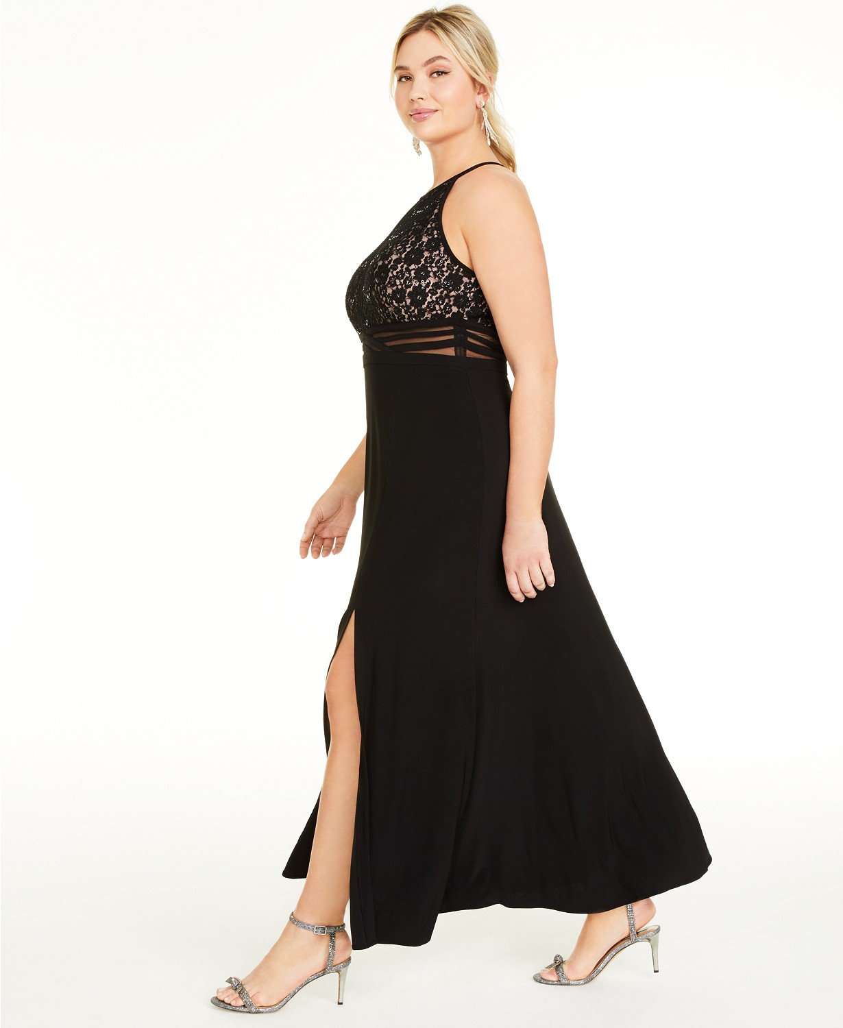 Macy's Trendy size open back gown black color side-view