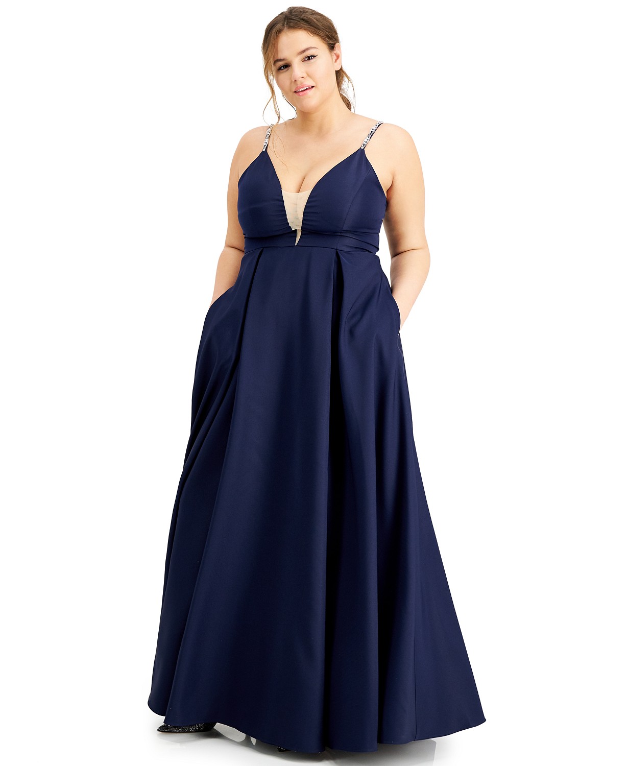 Macy's Trendy plus size beaded-strap Gown Navy color