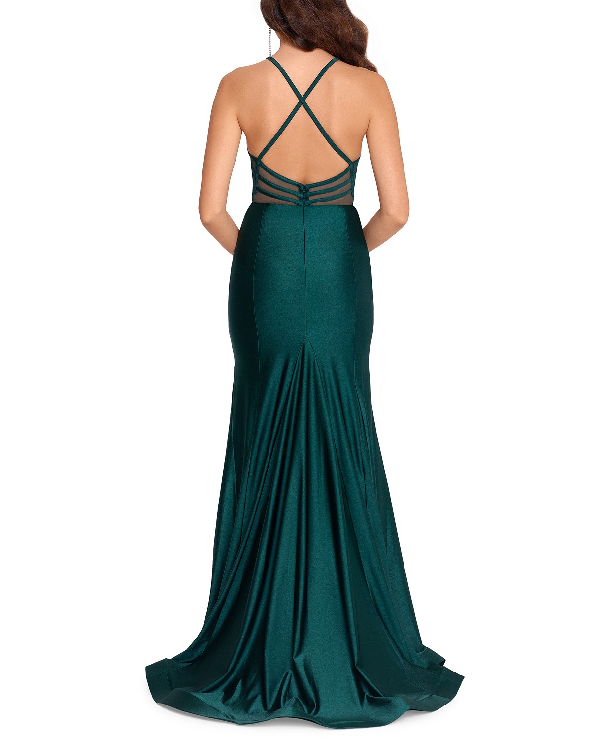 Macy's Juniors strappy-back Mermaid Gown Hunter color back-side