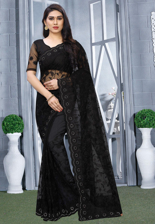 Embroidered Net Blacked Saree