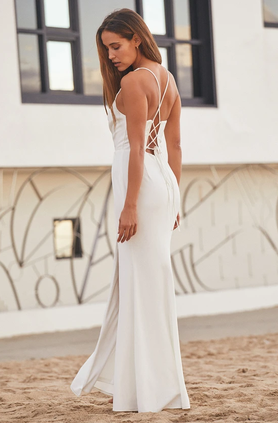 lulu wedding dresses White Lace-Up Maxi dress
