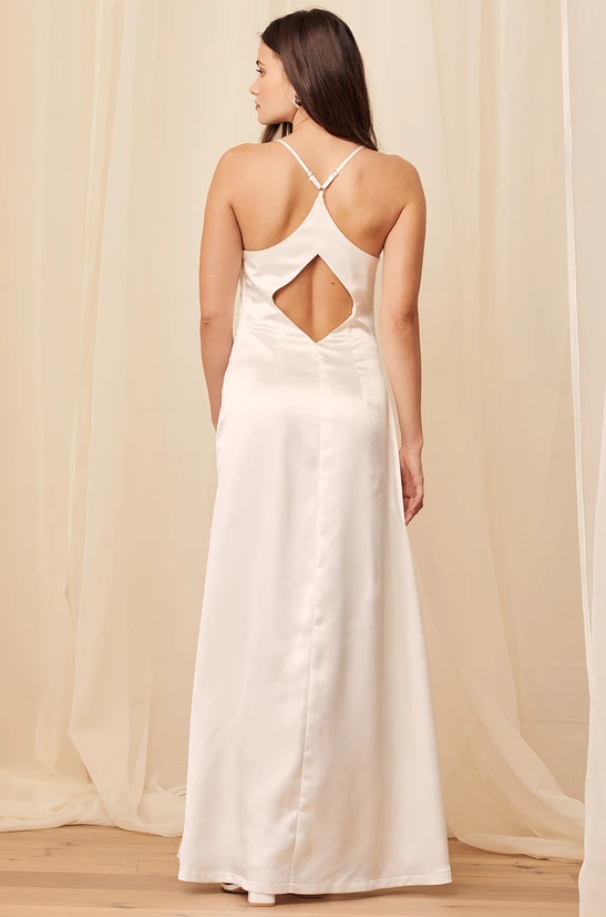 lulu wedding dresses Night Away White Satin Cutout Maxi Dress